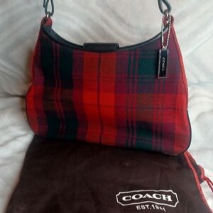 Coach Red and Black Plaid Satchel